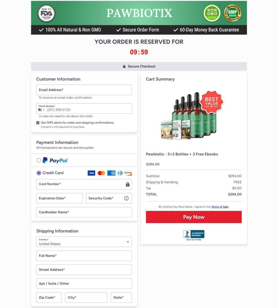 image shows on selecting Pawbiotix bottles , what page appears after that